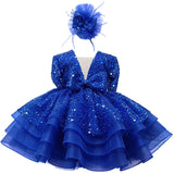 KLFFLGID Baby Girl Pageant Dress Sequins Embroidered Lace Toddler Flower Wedding Birthday Party Gown Dresses