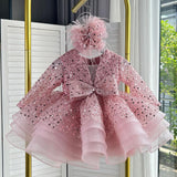 KLFFLGID Baby Girl Pageant Dress Sequins Embroidered Lace Toddler Flower Wedding Birthday Party Gown Dresses