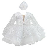KLFFLGID Baby Girl Pageant Dress Sequins Embroidered Lace Toddler Flower Wedding Birthday Party Gown Dresses