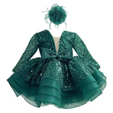 KLFFLGID Baby Girl Pageant Dress Sequins Embroidered Lace Toddler Flower Wedding Birthday Party Gown Dresses