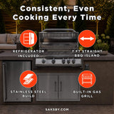 KoKoMo Grills 7FT Straight BBQ Island With Built-In BBQ And Refrigerator [Made-To-Order] (SAK46187)