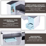 Velmor L-Shaped Modern Black And White Reception Desk With Lockable Drawers (SAK50729)