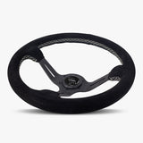 The Le Mans | Black Alcantara Suede | Black Spoke | White Stitch