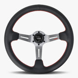 The Le Mans | Black Leather | Graphite Spoke | Red Stitch