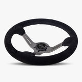The Le Mans | Black Alcantara Suede | Graphite Spoke | Black Stitch