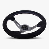The Le Mans | Black Alcantara Suede | Graphite Spoke | Bavarian Stitch