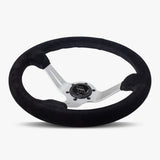 The Le Mans | Black Alcantara Suede | Silver Spoke | Black Stitch