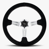 The Le Mans | Black Alcantara Suede | Silver Spoke | White Stitch