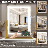 Vanity Mirror with Lights 22 Inch- LED Lighted Makeup Mirror, Large Makeup Mirror with Lights,Touch Screen with 3-Color Lighting,Led Mirror Makeup,Dimmable(Gold) Gold 19"x22"