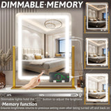 Vanity Mirror with Lights 22 Inch- LED Lighted Makeup Mirror, Large Makeup Mirror with Lights,Touch Screen with 3-Color Lighting,Led Mirror Makeup,Dimmable(Gold) Gold 19"x22"