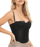 Lace Bustier Corset Tops for Women Going Out Mesh Overbust Adjustable Strap Waist Cincher Crop Bustier Party Rave Date Night Outfit Tank Top