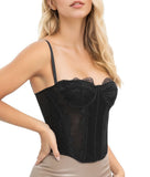 Lace Bustier Corset Tops for Women Going Out Mesh Overbust Adjustable Strap Waist Cincher Crop Bustier Party Rave Date Night Outfit Tank Top