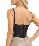 Lace Bustier Corset Tops for Women Going Out Mesh Overbust Adjustable Strap Waist Cincher Crop Bustier Party Rave Date Night Outfit Tank Top