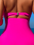 Ladies' cross pleated sexy hanging neck and exposed waist one-piece bikini swimsuit