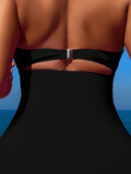 Ladies' cross pleated sexy hanging neck and exposed waist one-piece bikini swimsuit