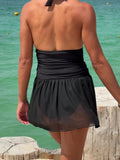 Ladies' one-piece black backless swimsuit, quick drying and elegant