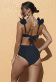 Ladies' split ruffle edge solid color high waist sexy bikini swimsuit looks slim