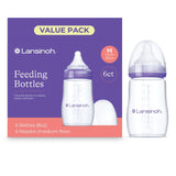 Lansinoh Anti-Colic Baby Bottles for Breastfeeding Babies, 8 Ounces, 3 Count, Includes 3 Medium Flow Nipples, Size M