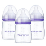 Lansinoh Anti-Colic Baby Bottles for Breastfeeding Babies, 8 Ounces, 3 Count, Includes 3 Medium Flow Nipples, Size M