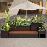10FT Large Industrial Outdoor Flowerbox Bench With Metal Planter And Hardwood Seat [Made-To-Order] (SAK95620)