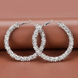 Large Full Rhinestone Silver Hoop Earrings