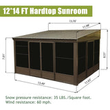[12x14FT] Large Outdoor All-Season Wall Mounted Sunroom Solarium With Galvanized Steel Roof & Moveable PVC Screen (SAK46475)