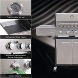Large Outdoor 42K BTU BBQ Stainless Steel Propane Gas Grill With 4 Burners (SAK61283)