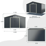 Alora Large Outdoor Metal Storage Backyard Shed W/ Lockable Sliding Doors, 11' x 8' (93064172)