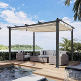 [10X13FT] Alora Large Outdoor Patio Pergola With Canopy & Retractable Sun Shades, Beige (SAK51842)