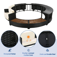Large Premium Surround Spa Patio Rattan Sofa Set With Storage Compartments And Cushions (SAK75629)