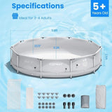 Large Round Above Ground Swimming Pool With Pool Cover, 12FT (SAK53722)