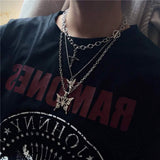 Layered Butterfly Cross Angel Pendant Necklace