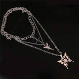 Layered Butterfly Cross Angel Pendant Necklace