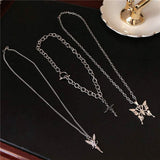 Layered Butterfly Cross Angel Pendant Necklace