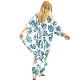 Leaf Print Cover Up Belted Midi Dress Beachwear