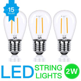 LED 15x S14 Bulbs Globe String Lights Commercial Grade Patio Outdoor Garden