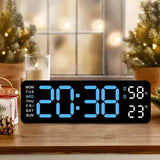 LED Digital Wall Clock with Large Display, Temperature & Humidity, Auto Light Sensor