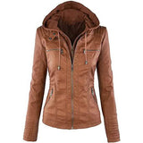 Lock and Love Women's Removable Hooded Faux Leather Jacket