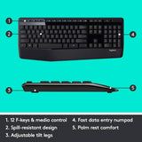 Logitech Wireless Combo Full-Sized Keyboard with Comfortable Right-Handed Mouse (Refurbished)