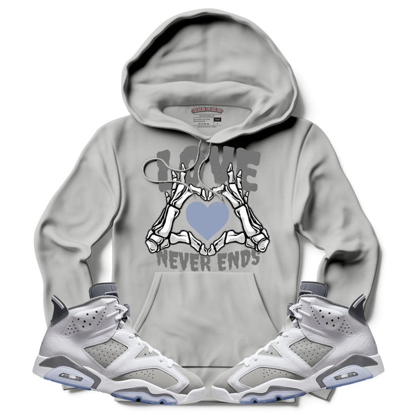Love Never Ends (Retro 6 Cool Grey) Hoodie