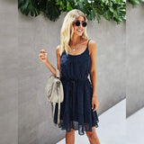 Lovinchic Women's Spaghetti Strap Tied Waist Floral Mini Dress Summer Casual Flowy Dress