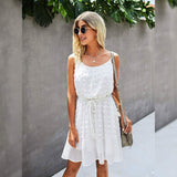Lovinchic Women's Spaghetti Strap Tied Waist Floral Mini Dress Summer Casual Flowy Dress