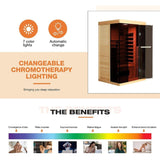 Luxury 2-Person Low EMF FAR Infrared Heat Wood Home Personal Spa Sauna W/ Panoramic Tempered Glass, 2000W (SAK27481)