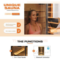 Luxury 2-Person Low EMF FAR Infrared Heat Wood Home Personal Spa Sauna W/ Panoramic Tempered Glass, 2000W (SAK27481)