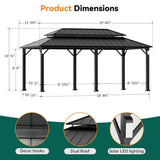 Alora Luxury Double Roof Hardtop Aluminum Gazebo With Decor Hooks, Mosquito Nettings, And LED Lights (SAK91824)