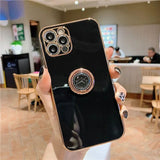 Luxury Plated Ring Bracket Shockproof Phone Case For IPhone 14 Pro Max/13 Pro/12/11/Xs Max/XR/X/8/7 Plus