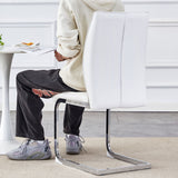 Luxury Simple Arch Chair - Set of 4 White PU Material High Resilience Dining Chair with Arched Metal Silver Leg.