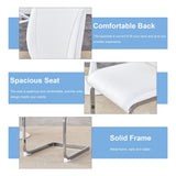 Luxury Simple Arch Chair - Set of 4 White PU Material High Resilience Dining Chair with Arched Metal Silver Leg.