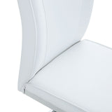 Luxury Simple Arch Chair - Set of 4 White PU Material High Resilience Dining Chair with Arched Metal Silver Leg.