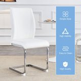 Luxury Simple Arch Chair - Set of 4 White PU Material High Resilience Dining Chair with Arched Metal Silver Leg.